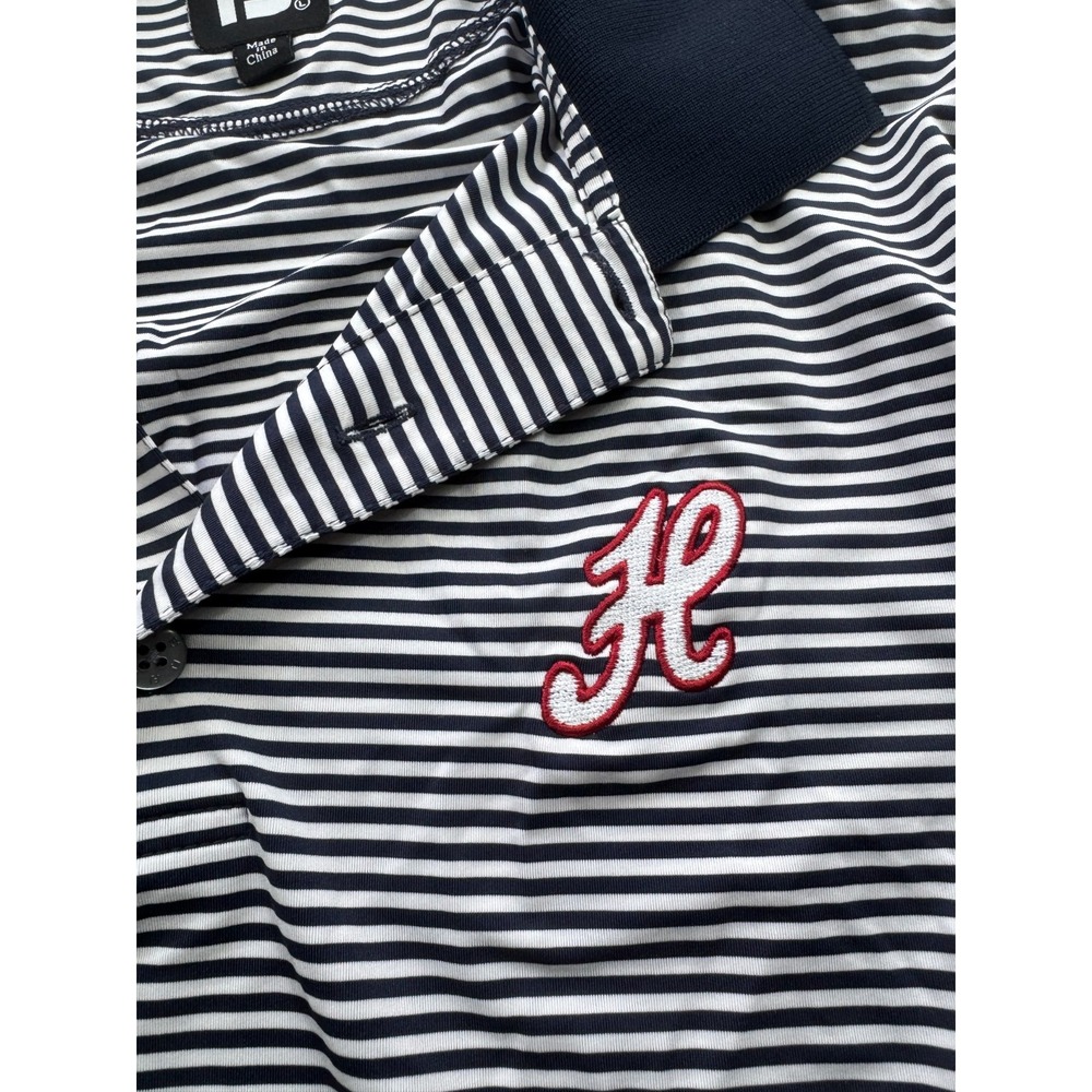FootJoy Performance Golf Polo Shirt Mens L Navy Blue White Stripe Golf Script H - Picture 4 of 11